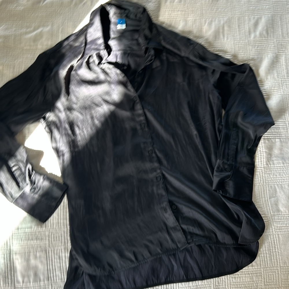Black satin blouse.